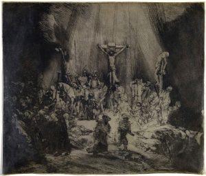 Ätzradierung ohne Aquatinta: Strichätzung von Rembrandt: Die drei Kreuze, 1653 Version 2
