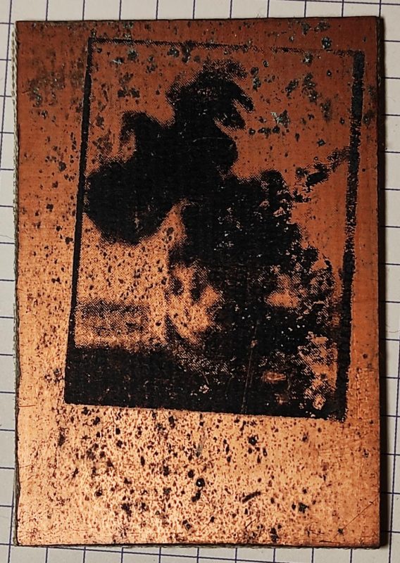 Laserdruck Transfer auf Platine, erster Versuch, 7 x 5 cm