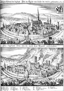 Matthäus Merian, Ysni im Allgäw (Isny im Allgäu), Kupferstich, 1643,(PD) via Commons.wikimedia.org