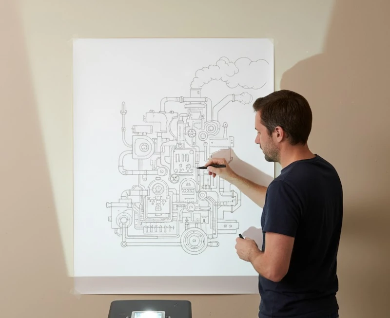 Zeichnen nach Projektion an der Wand. Bild KI-generiert