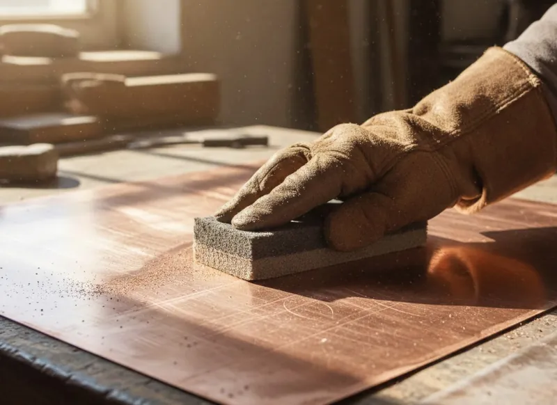 Kupferblech schleifen, Bild erstellt mit KI