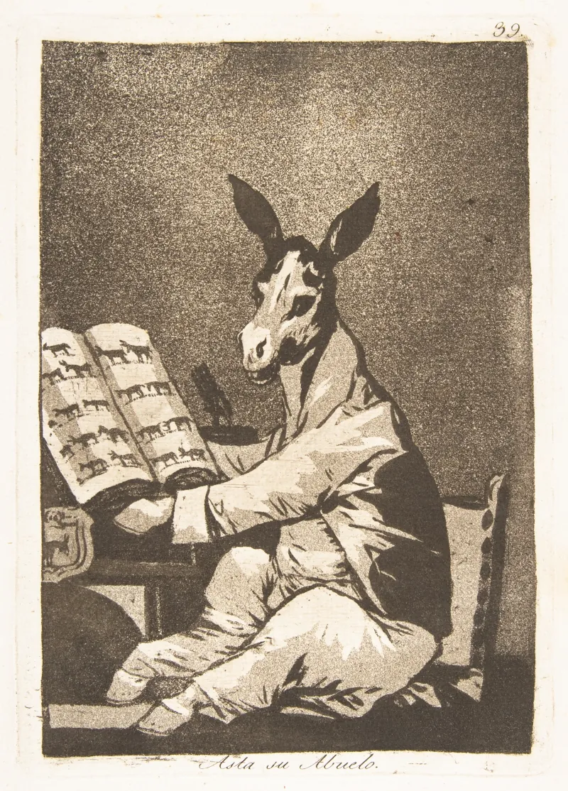 Francisco Goya (1746–1828) Platte 39 aus Los Caprichos Asta su Abuelo - Und so war sein Großvater Aquatinta 1799