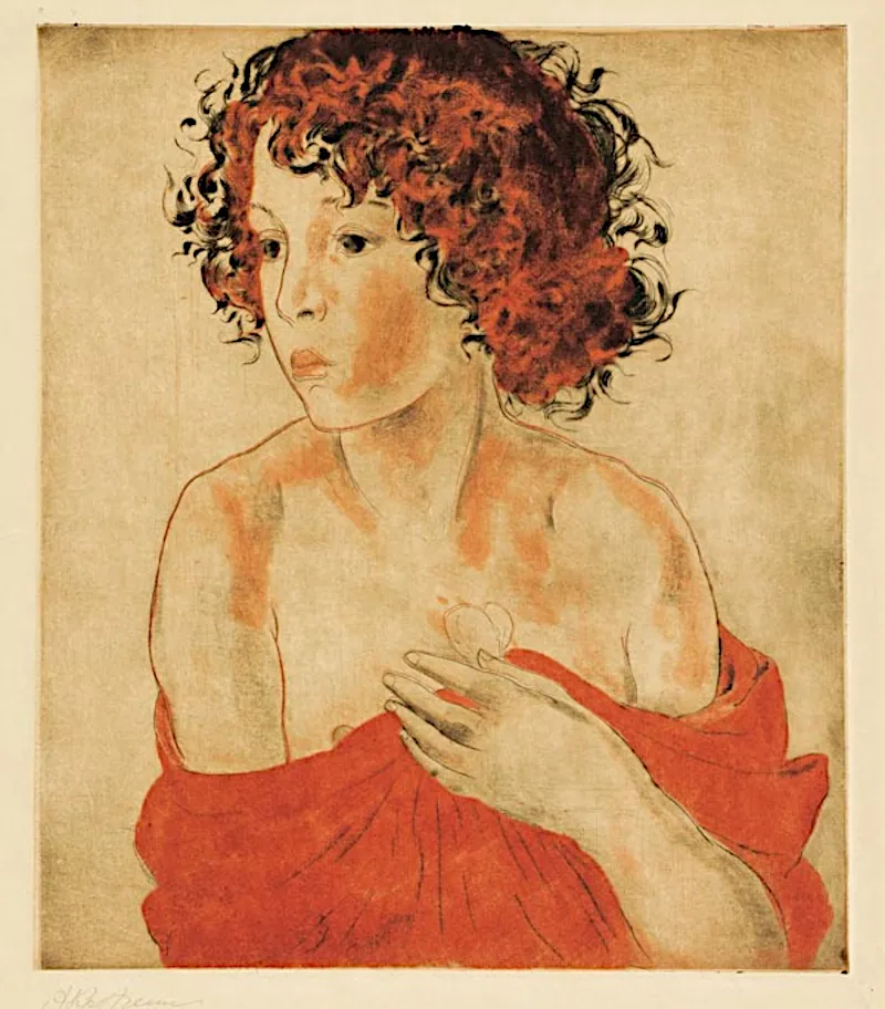 Girl in the red Color etching aquatint Aleksei Ilyich Kravchenko 1889–1940 1926