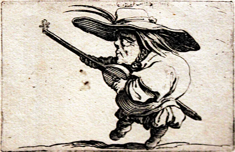 Jacques Callot (1592–1635): Der Zwerg mit der Laute, aus: Varie Figure Gobbi, Ätzradierung 1620